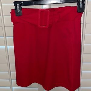 Red mini skirt with belt